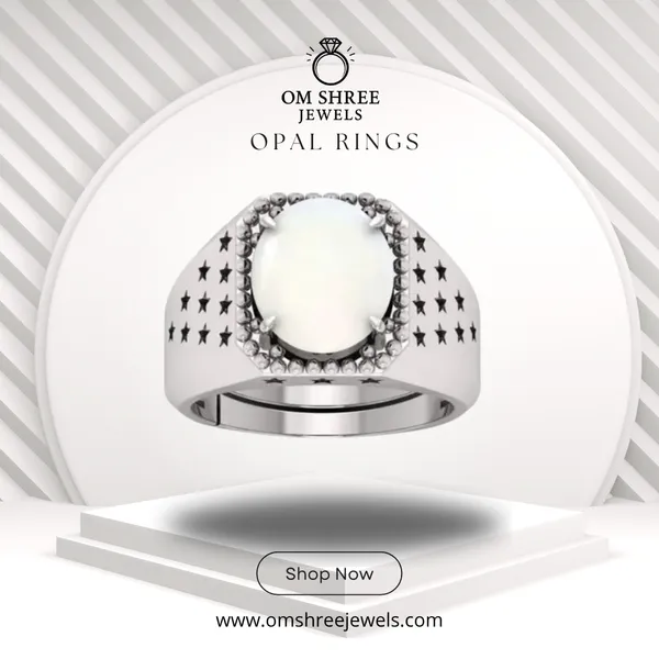 White_Opal_Created_Gemstone_Ring_Adjustable_Opal_Ring_For_Men_And_Women