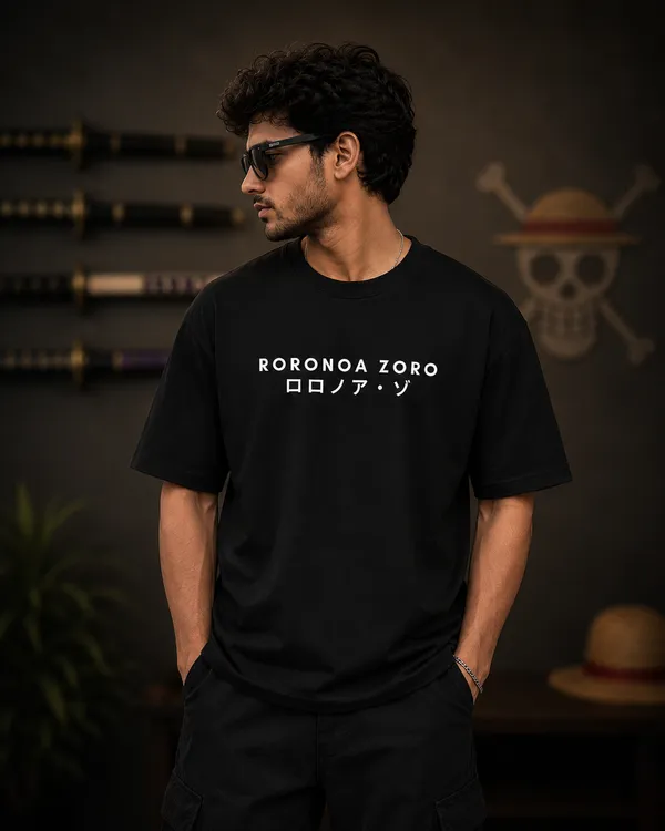 Black_French_Terry_Cotton_Oversized_Roronoa_Zoro_Anime_T-Shirt_For_Unisex