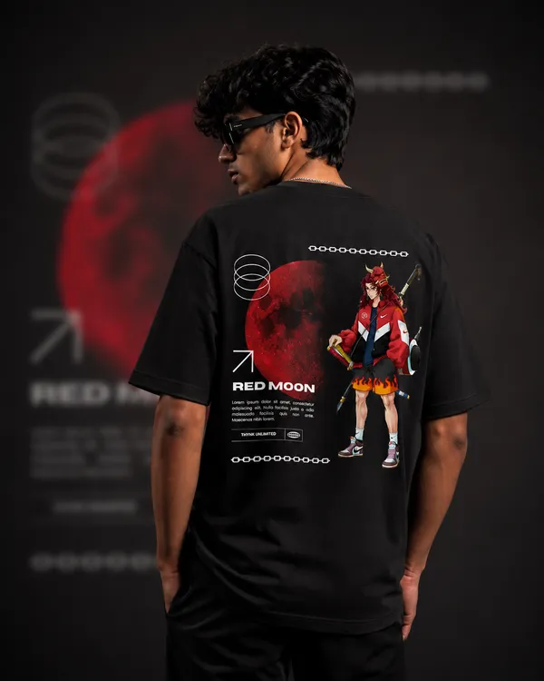 Black_French_Terry_Cotton_Oversized_Red_Moon_Anime_Graphic_T-Shirt_For_Unisex