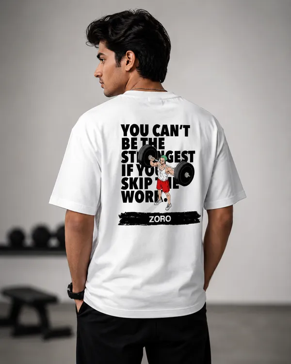 White_French_Terry_Cotton_Oversized_Zoro_Graphic_T-Shirt_For_Unisex