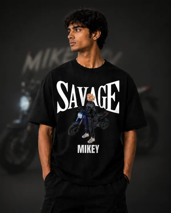 Black_French_Terry_Cotton_Oversized_Mikey_Savage_Graphic_T-Shirt_For_Unisex