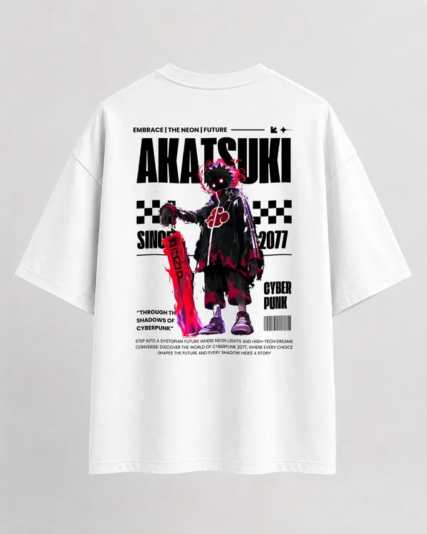 White_French_Terry_Cotton_Oversized_Akatsuki_Cyberpunk_Graphic_T-Shirt_For_Unisex