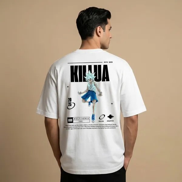 White_French_Terry_Cotton_Oversized_Killua_Anime_Graphic_T-Shirt_For_Unisex