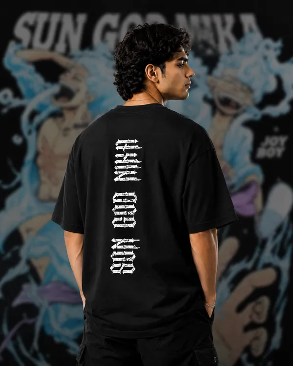 Black_French_Terry_Cotton_Oversized_Sun_God_Nika_Anime_T-Shirt_For_Unisex