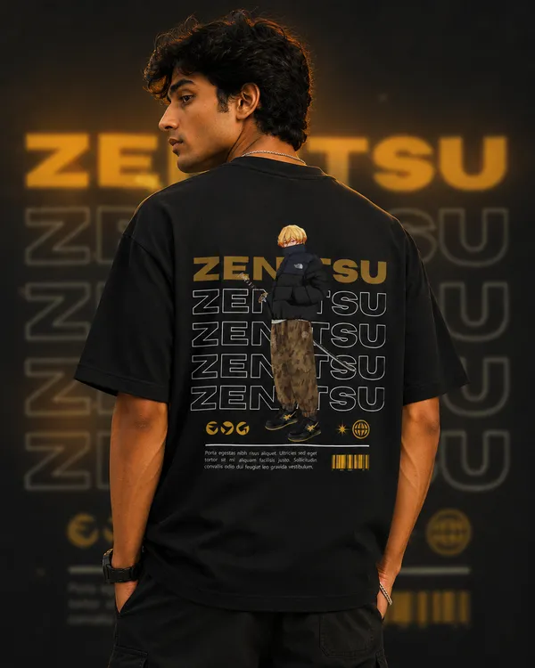 Black_French_Terry_Cotton_Oversized_Zenitsu_Graphic_T-Shirt_For_Unisex