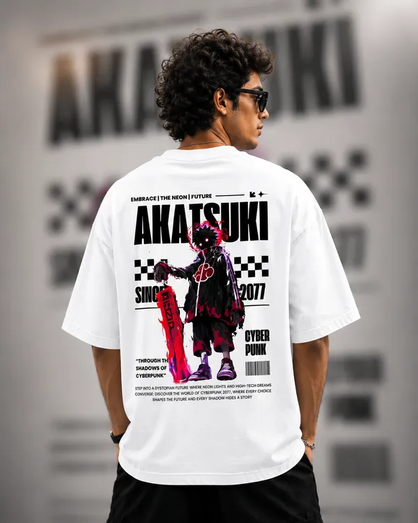 White_French_Terry_Cotton_Oversized_Akatsuki_Cyberpunk_Graphic_T-Shirt_For_Unisex