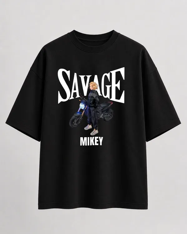 Black_French_Terry_Cotton_Oversized_Mikey_Savage_Graphic_T-Shirt_For_Unisex