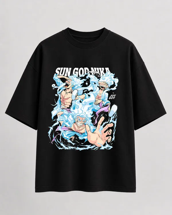 Black_French_Terry_Cotton_Oversized_Sun_God_Nika_Anime_T-Shirt_For_Unisex