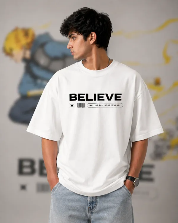 White_French_Terry_Cotton_Oversized__Dont__Just_Imagine_Believe_T-Shirt_For_Unisex