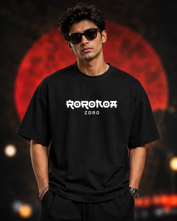 Black_French_Terry_Cotton_Oversized_Roronoa_Zoro_Graphic_T-Shirt_For_Unisex