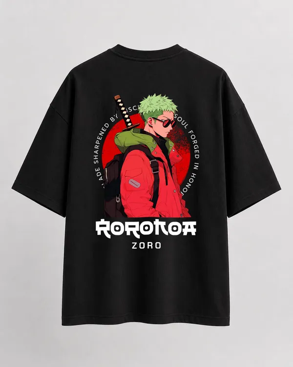 Black_French_Terry_Cotton_Oversized_Roronoa_Zoro_Graphic_T-Shirt_For_Unisex