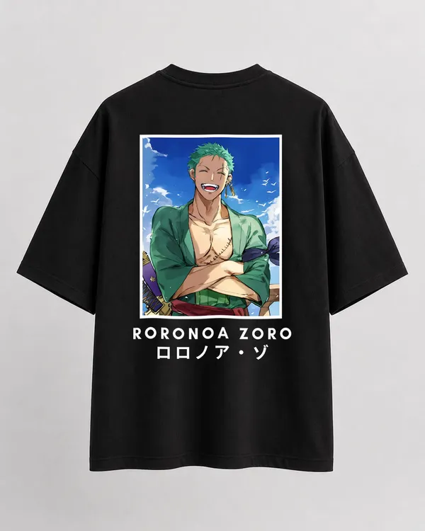 Black_French_Terry_Cotton_Oversized_Roronoa_Zoro_Anime_T-Shirt_For_Unisex