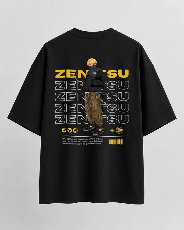Black_French_Terry_Cotton_Oversized_Zenitsu_Graphic_T-Shirt_For_Unisex