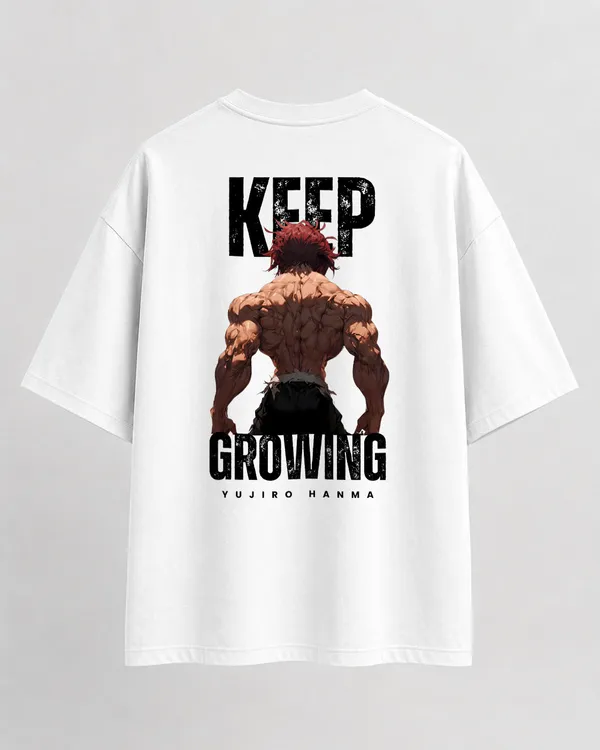 White_French_Terry_Cotton_Oversized_Baki_Keep_Growing_Graphic_T-Shirt_For_Unisex