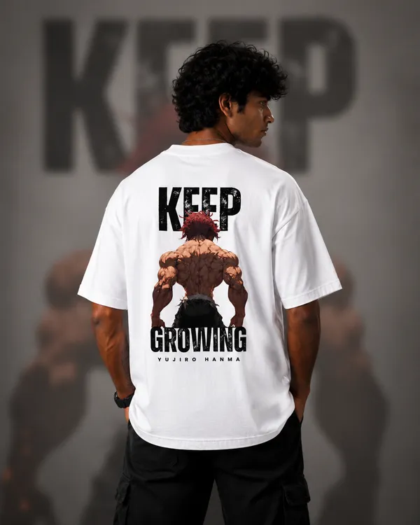 White_French_Terry_Cotton_Oversized_Baki_Keep_Growing_Graphic_T-Shirt_For_Unisex