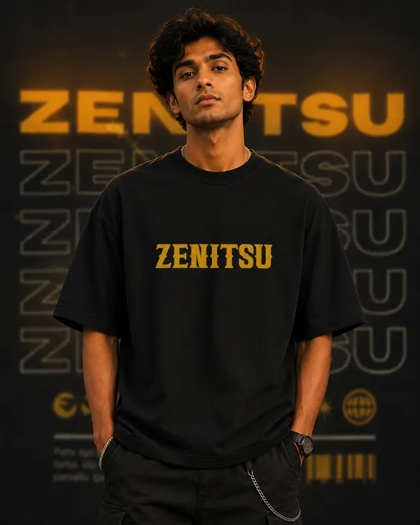 Black_French_Terry_Cotton_Oversized_Zenitsu_Graphic_T-Shirt_For_Unisex