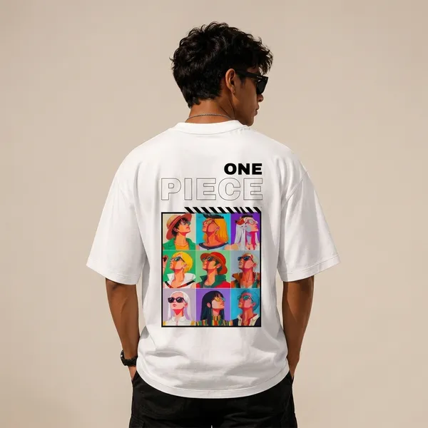 White_French_Terry_Cotton_Oversized_One_Piece_Pop_Art_Graphic_T-Shirt_For_Unisex