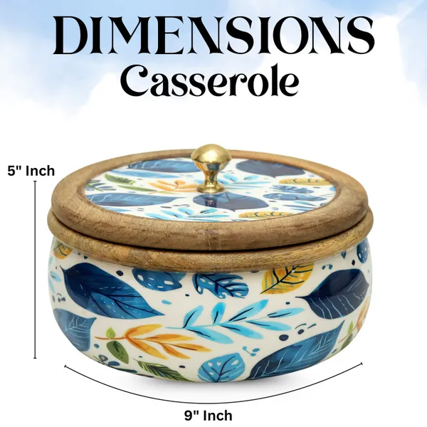 White_And_Blue_Wooden_Handcrafted_Chapati_Container/Hotpot_With_Beautiful_Petal_Design_|_Enamel_Coated_Outside_For_Elegant_Look_|_Safe_To_Use
