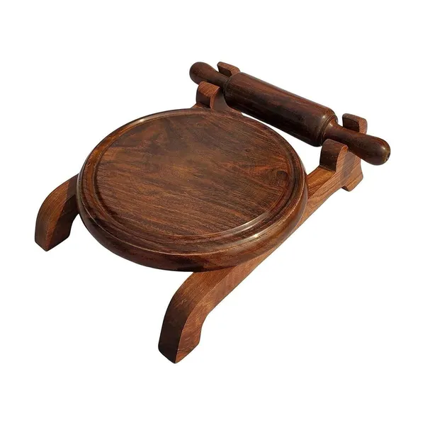 Brown_Wooden_Handcrafted_Solid_Sheesham_Wood_Chakla_Belan_Set_With_Stand_|_Rolling_Pin_|_Roti/Chapati_Maker