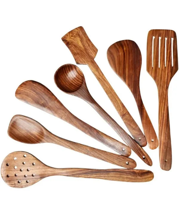 Brown_Wooden_Handmade_Spatula/Spoon_Set_Of_7_|_Kitchen_Spoons_Set_For_Cooking_And_Serving