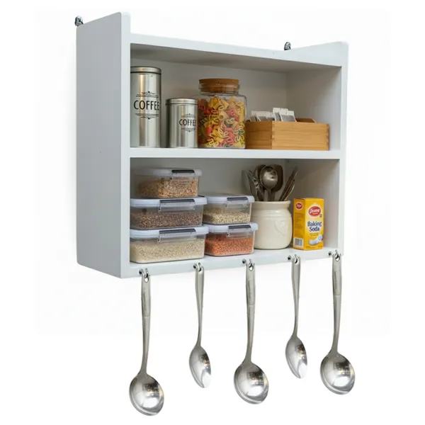 White_Wooden_Kitchen_Storage_Shelf_With_Hooks_For_Spoons_And_Other_Items_|_With_Inbuilt_Hanging_Hooks