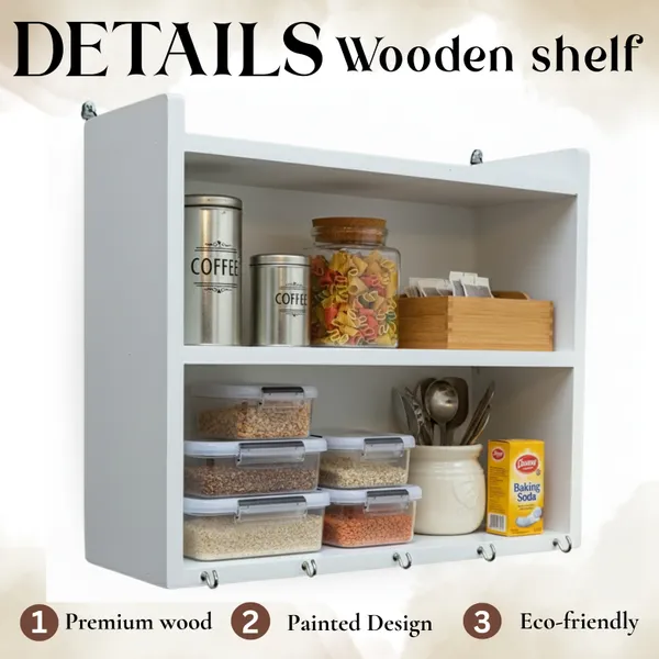 White_Wooden_Kitchen_Storage_Shelf_With_Hooks_For_Spoons_And_Other_Items_|_With_Inbuilt_Hanging_Hooks