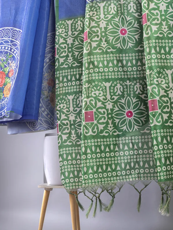 Soft_Tussar_Silk_sarees_with_Beautiful_Digital_Print_With_Attractive_Checks_Design_Saree_And_Digital_Print_Blouse_With_Tassels