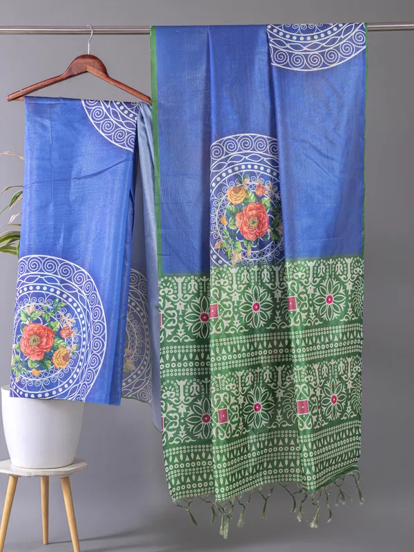 Soft_Tussar_Silk_sarees_with_Beautiful_Digital_Print_With_Attractive_Checks_Design_Saree_And_Digital_Print_Blouse_With_Tassels