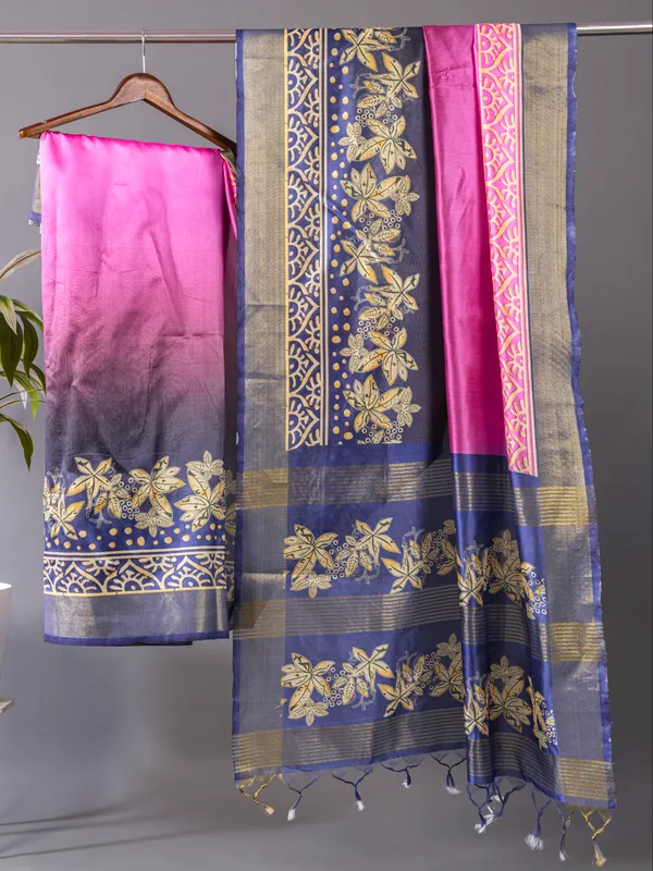 Soft_Tussar_Silk_sarees_with_Beautiful_Digital_Print_With_Attractive_Checks_Design_Saree_And_Digital_Print_Blouse_With_Tassels