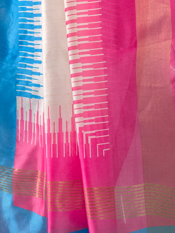 Soft_Tussar_Silk_sarees_with_Beautiful_Digital_Print_With_Attractive_Checks_Design_Saree_And_Digital_Print_Blouse_With_Tassels