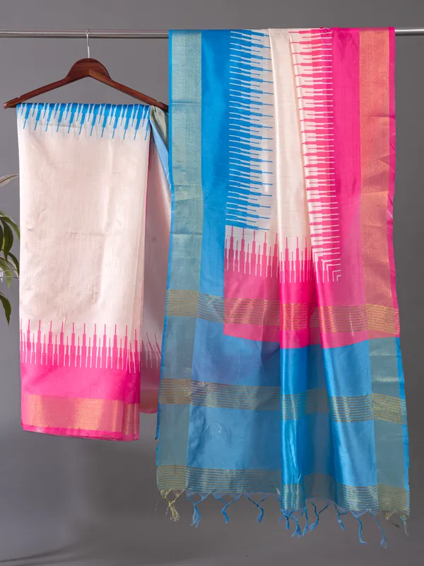 Soft_Tussar_Silk_sarees_with_Beautiful_Digital_Print_With_Attractive_Checks_Design_Saree_And_Digital_Print_Blouse_With_Tassels