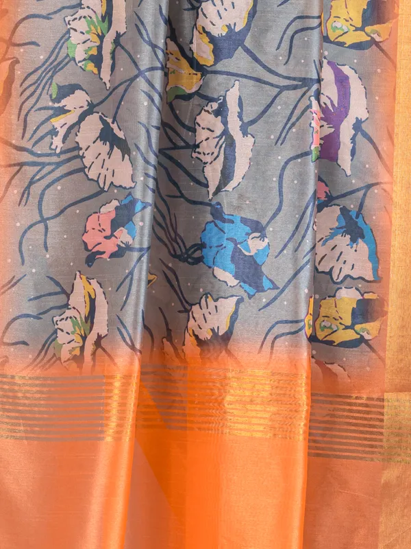 Soft_Tussar_Silk_sarees_with_Beautiful_Digital_Print_With_Attractive_Checks_Design_Saree_And_Digital_Print_Blouse_With_Tassels
