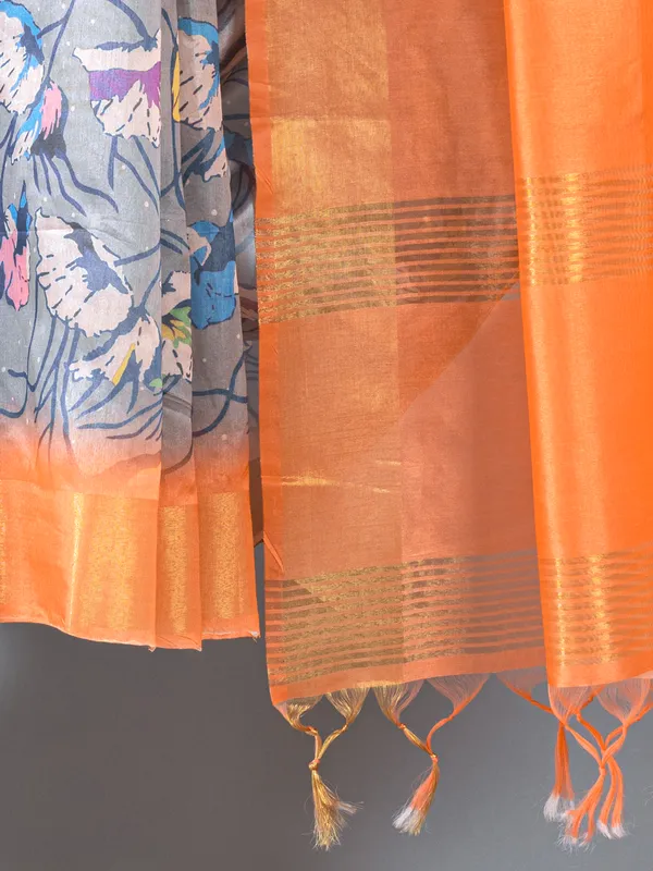 Soft_Tussar_Silk_sarees_with_Beautiful_Digital_Print_With_Attractive_Checks_Design_Saree_And_Digital_Print_Blouse_With_Tassels