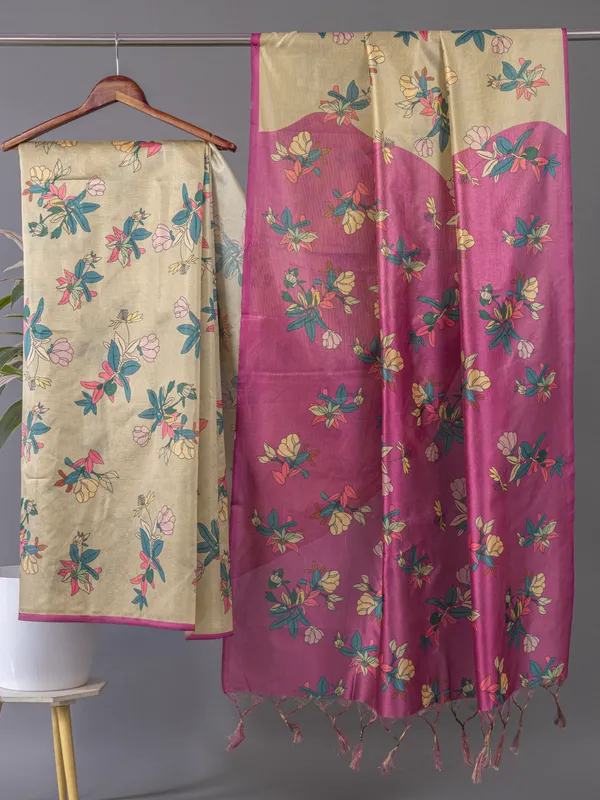 Soft_Tussar_Silk_sarees_with_Beautiful_Digital_Print_With_Attractive_Checks_Design_Saree_And_Digital_Print_Blouse_With_Tassels