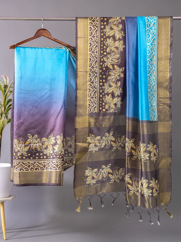 Soft_Tussar_Silk_sarees_with_Beautiful_Digital_Print_With_Attractive_Checks_Design_Saree_And_Digital_Print_Blouse_With_Tassels