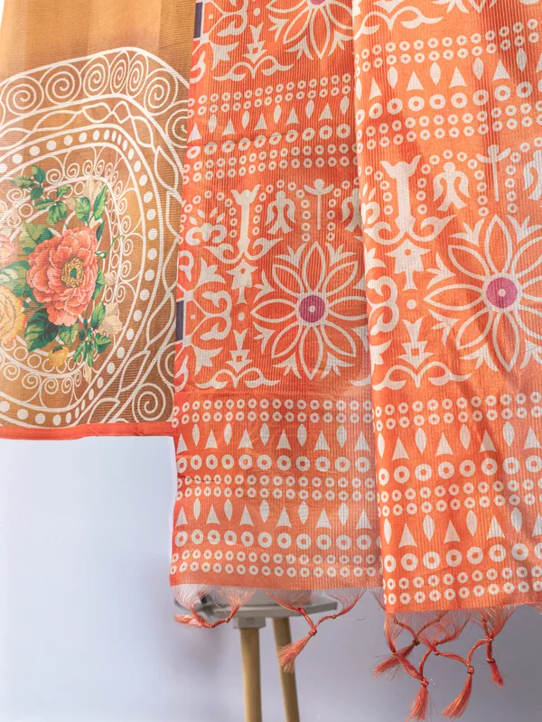 Soft_Tussar_Silk_sarees_with_Beautiful_Digital_Print_With_Attractive_Checks_Design_Saree_And_Digital_Print_Blouse_With_Tassels