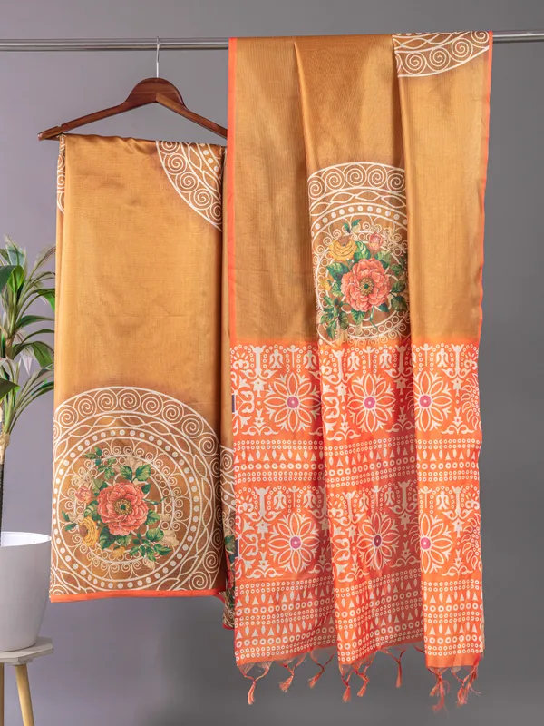 Soft_Tussar_Silk_sarees_with_Beautiful_Digital_Print_With_Attractive_Checks_Design_Saree_And_Digital_Print_Blouse_With_Tassels