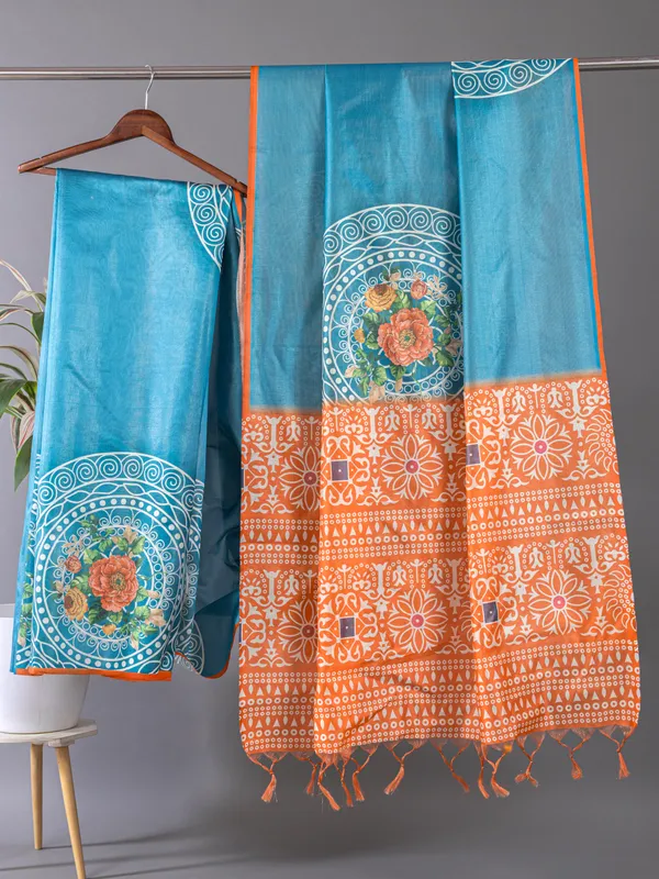 Soft_Tussar_Silk_sarees_with_Beautiful_Digital_Print_With_Attractive_Checks_Design_Saree_And_Digital_Print_Blouse_With_Tassels