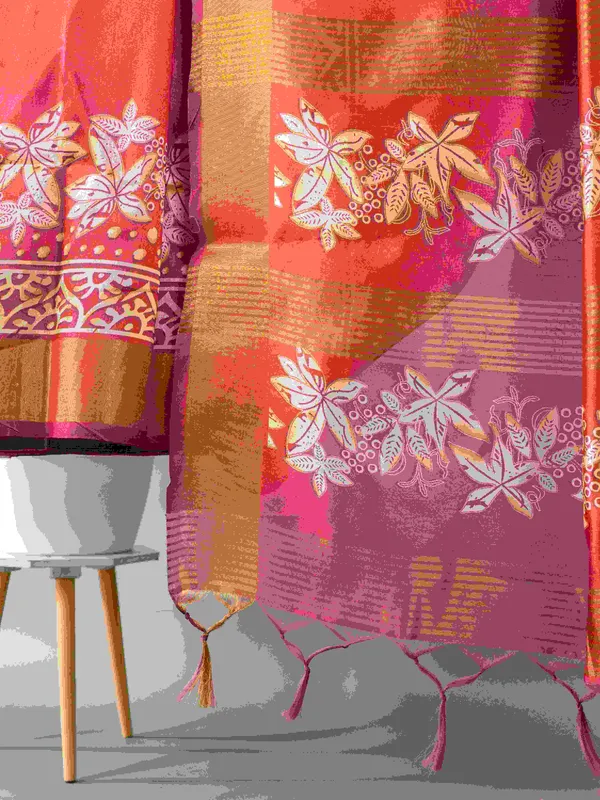 Soft_Tussar_Silk_sarees_with_Beautiful_Digital_Print_With_Attractive_Checks_Design_Saree_And_Digital_Print_Blouse_With_Tassels