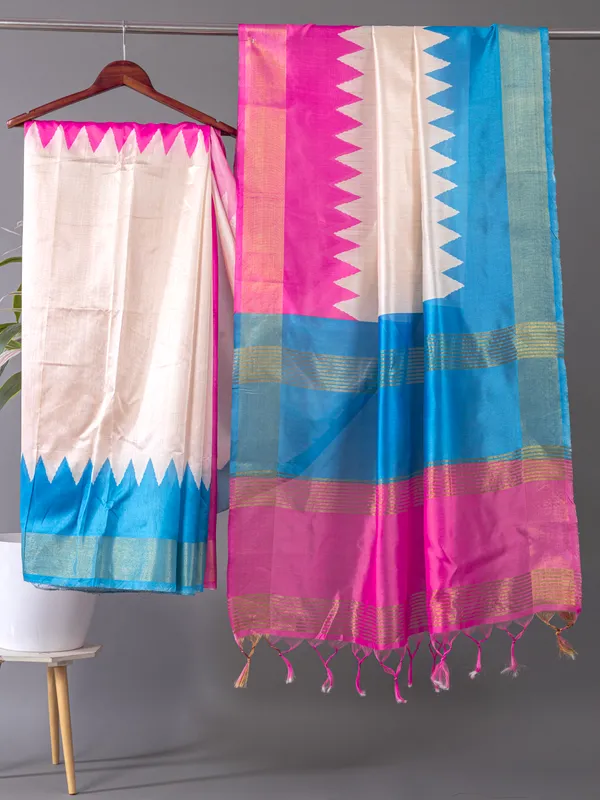 Soft_Tussar_Silk_sarees_with_Beautiful_Digital_Print_With_Attractive_Checks_Design_Saree_And_Digital_Print_Blouse_With_Tassels