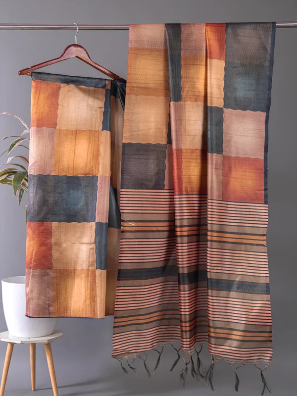 Soft_Tussar_Silk_sarees_with_Beautiful_Digital_Print_With_Attractive_Checks_Design_Saree_And_Digital_Print_Blouse_With_Tassels