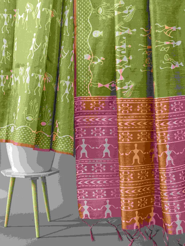 Soft_Tussar_Silk_sarees_with_Beautiful_Digital_Print_With_Attractive_Checks_Design_Saree_And_Digital_Print_Blouse_With_Tassels