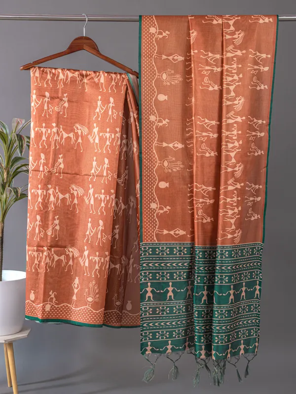 Soft_Tussar_Silk_sarees_with_Beautiful_Digital_Print_With_Attractive_Checks_Design_Saree_And_Digital_Print_Blouse_With_Tassels