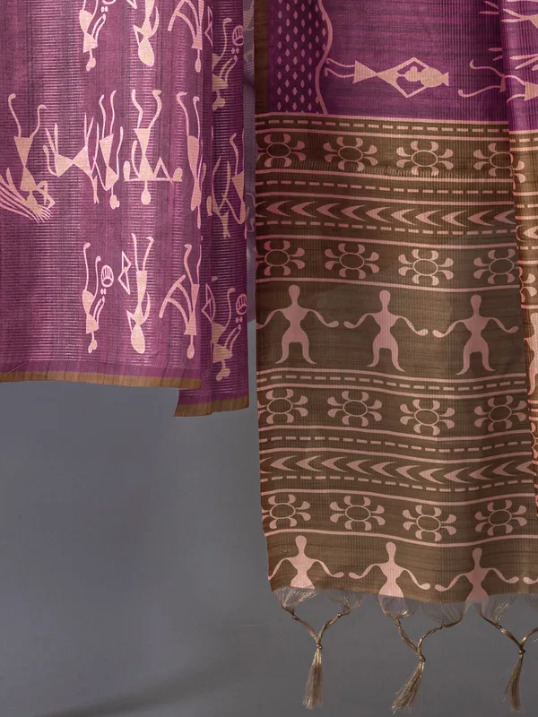 Soft_Tussar_Silk_sarees_with_Beautiful_Digital_Print_With_Attractive_Checks_Design_Saree_And_Digital_Print_Blouse_With_Tassels
