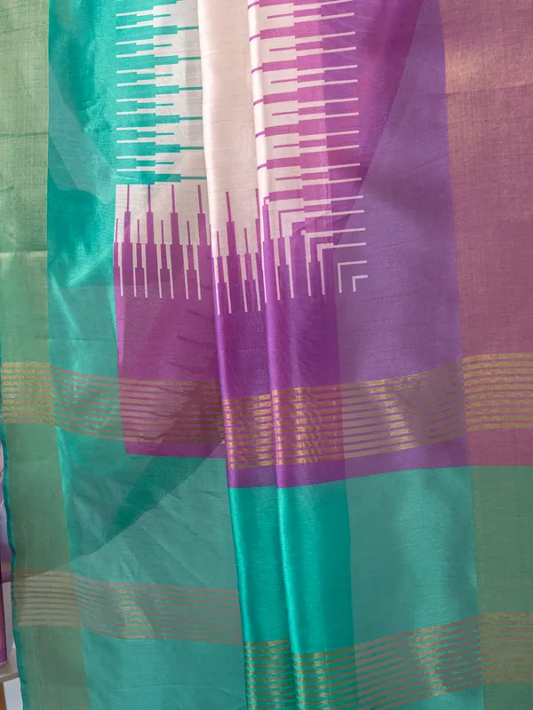 Soft_Tussar_Silk_sarees_with_Beautiful_Digital_Print_With_Attractive_Checks_Design_Saree_And_Digital_Print_Blouse_With_Tassels