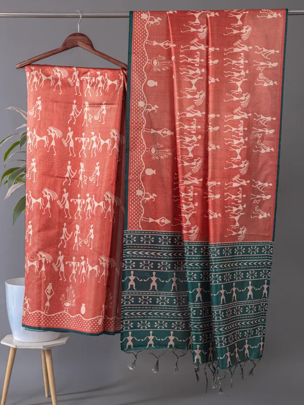 Soft_Tussar_Silk_sarees_with_Beautiful_Digital_Print_With_Attractive_Checks_Design_Saree_And_Digital_Print_Blouse_With_Tassels