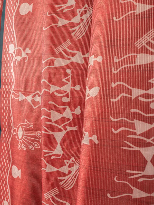 Soft_Tussar_Silk_sarees_with_Beautiful_Digital_Print_With_Attractive_Checks_Design_Saree_And_Digital_Print_Blouse_With_Tassels