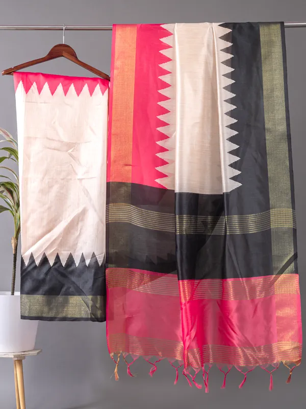 Soft_Tussar_Silk_sarees_with_Beautiful_Digital_Print_With_Attractive_Checks_Design_Saree_And_Digital_Print_Blouse_With_Tassels