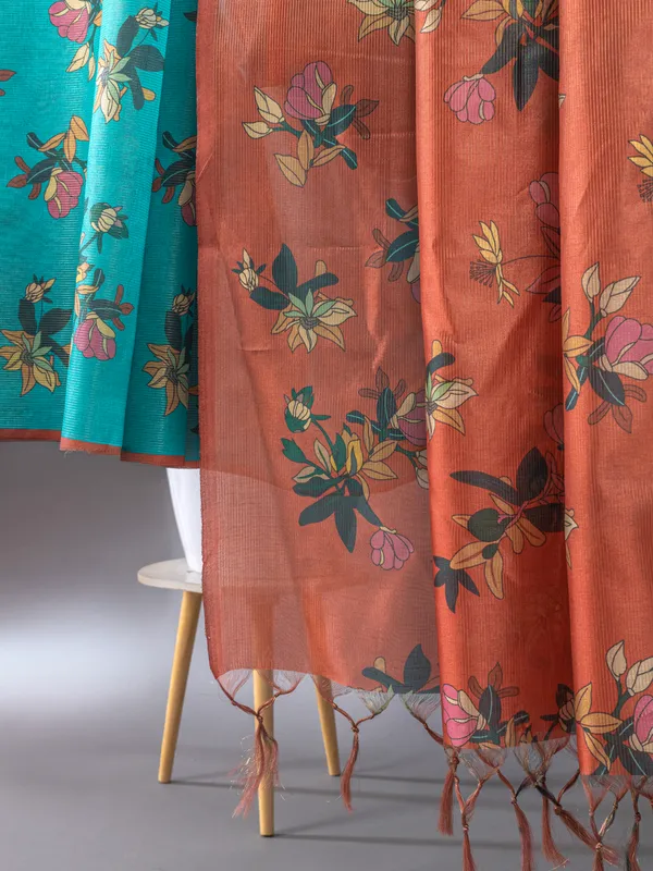 Soft_Tussar_Silk_sarees_with_Beautiful_Digital_Print_With_Attractive_Checks_Design_Saree_And_Digital_Print_Blouse_With_Tassels