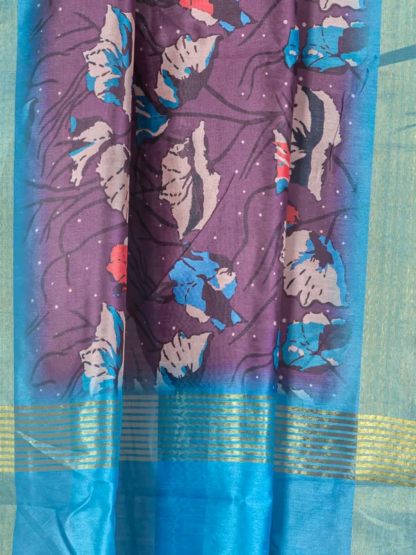 Soft_Tussar_Silk_sarees_with_Beautiful_Digital_Print_With_Attractive_Checks_Design_Saree_And_Digital_Print_Blouse_With_Tassels
